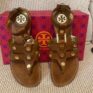 Tory Burch brown leather ankle sandals